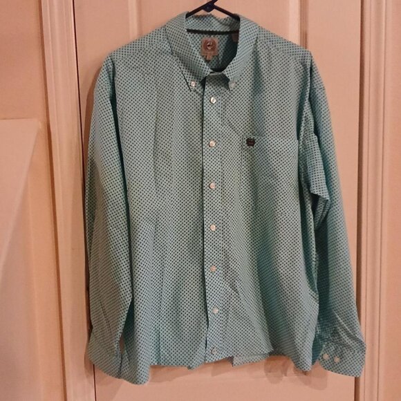 Cinch Other - Cinch men's turquoise geometric print long-sleeve button-down western shirt Sz L